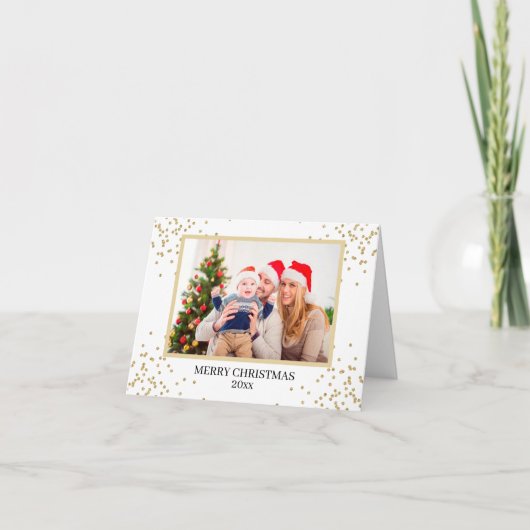 Moderne Gouden Glitter Familiefoto Kerstmis Gevouw Feestdagen Kaart (Voorkant)