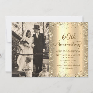 Moderne Gouden Glitter Foto 60ste Huwelijksverjaar Kaart