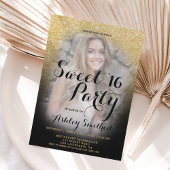 Moderne gouden glitter foto van zwart ombre 16 kaart