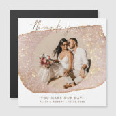Moderne Gouden Glitter Fotobruiloft Dank u Magneet (Voorkant / Achterkant)