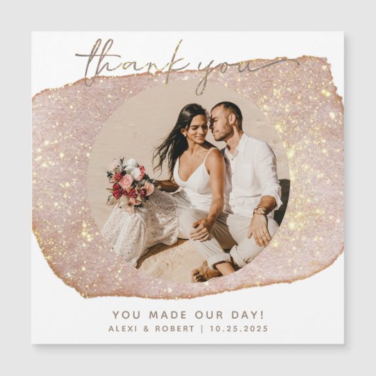 Moderne Gouden Glitter Fotobruiloft Dank u Magneet (Voorkant)