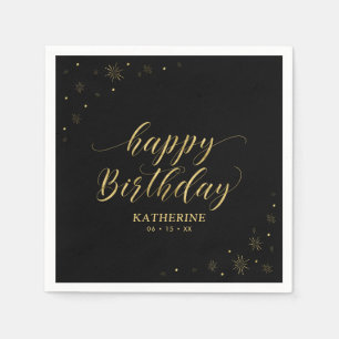 Moderne Gouden Glitter Gelukkig Verjaardag Papier  Servet