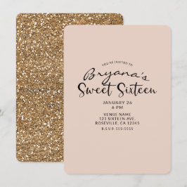 Moderne Gouden Glitter Glam Sweet 16 Zestien Feest Kaart