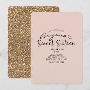 Moderne Gouden Glitter Glam Sweet 16 Zestien Feest Kaart
