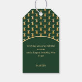 Moderne Gouden Glitter Groene Kerstboom  Cadeaulabel (Achterkant)