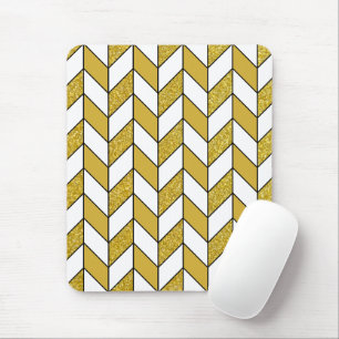 Moderne Gouden Glitter Heringbone Chevron Muismat