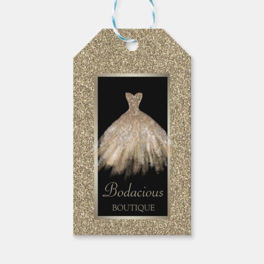 Moderne Gouden Glitter Jurk Prijskaartjes Cadeaulabel (Voorkant)