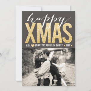 Moderne Gouden Glitter Kerst Foto Platte Kaart