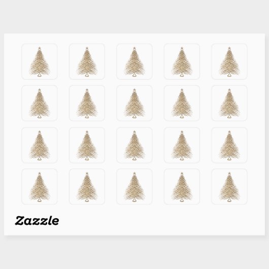 Moderne Gouden Glitter Kerstboom Vierkante Sticker (Vel)