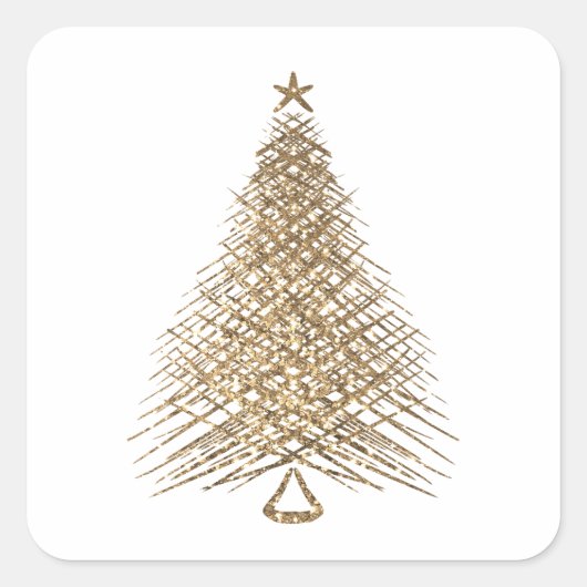 Moderne Gouden Glitter Kerstboom Vierkante Sticker (Voorkant)