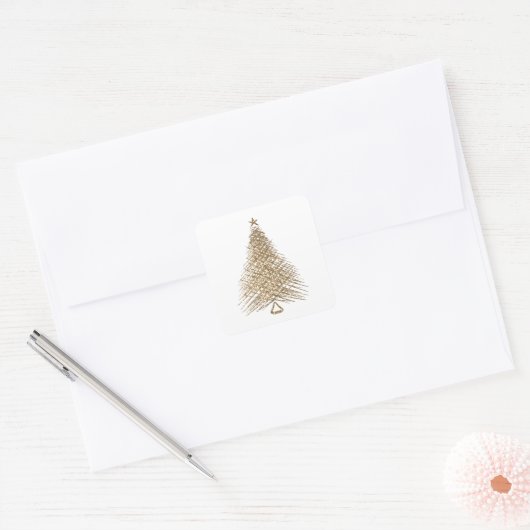 Moderne Gouden Glitter Kerstboom Vierkante Sticker (Envelop)
