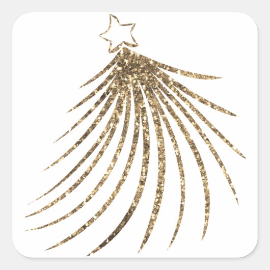 Moderne gouden glitter kerstboom vierkante sticker (Voorkant)
