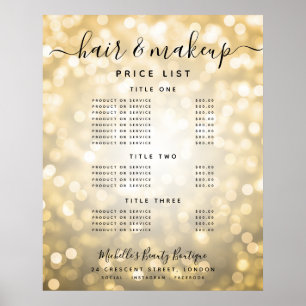 Moderne Gouden Glitter Licht Salon Prijsmenu Poster