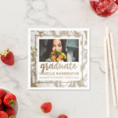 Moderne Gouden Glitter & Marmeren Foto Afstuderen Servet (Insitu)