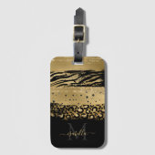 Moderne Gouden Glitter Monogram Bagagelabel (Voorkant (verticaal))