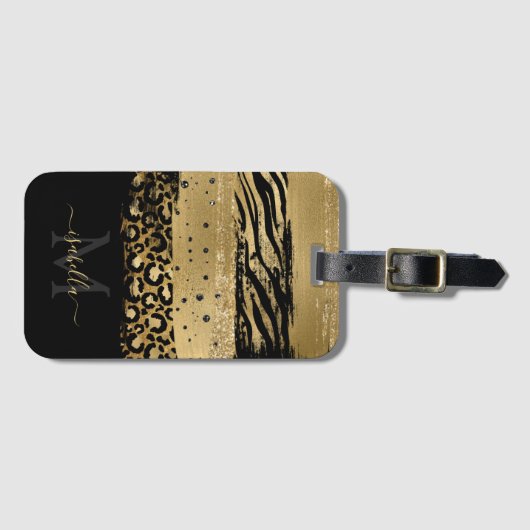 Moderne Gouden Glitter Monogram Bagagelabel (Voorkant (horizontaal))