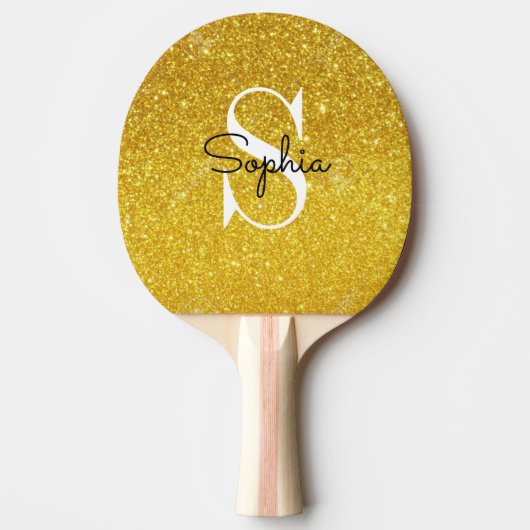 Moderne Gouden Glitter Monogram Gepersonaliseerde  Tafeltennisbatje (Voorkant)
