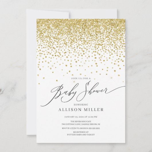 Moderne Gouden Glitter Neutrale Baby Shower Kaart (Voorkant)