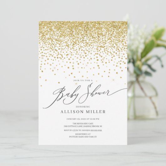 Moderne Gouden Glitter Neutrale Baby Shower Kaart (Staand voorkant)