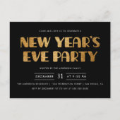 Moderne Gouden Glitter Oudejaarsavond Feest Uitnodiging Briefkaart (Voorkant)