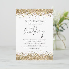 Moderne Gouden Glitter QR Code Huwelijk Kaart