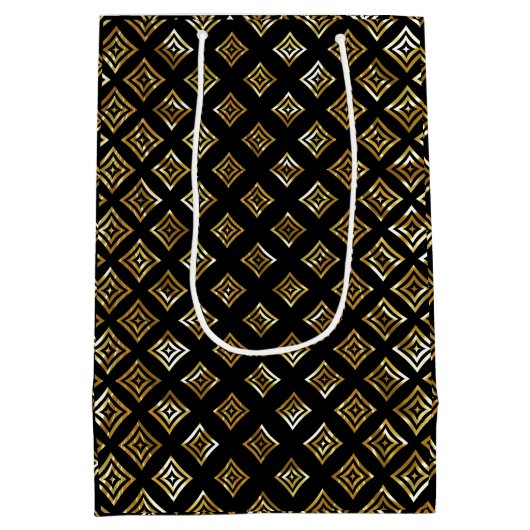 Moderne Gouden Glitter Rhomboid Medium Cadeauzakje (Achterkant)