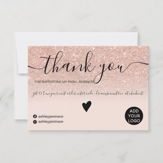 Moderne gouden glitter-roos, hartelijk dank bedankkaart (Voorkant)