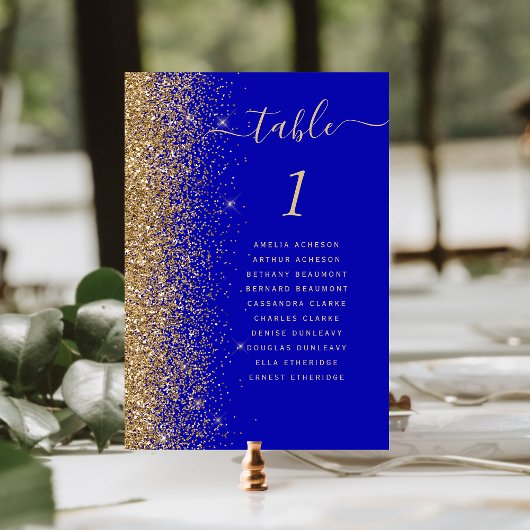 Moderne Gouden Glitter Royal Blue Wedding Kaart