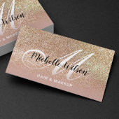 Moderne Gouden Glitter Roze Monogram Schoonheidssa Visitekaartje