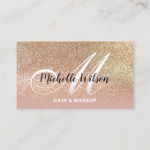 Moderne Gouden Glitter Roze Monogram Schoonheidssa Visitekaartje (Voorkant)