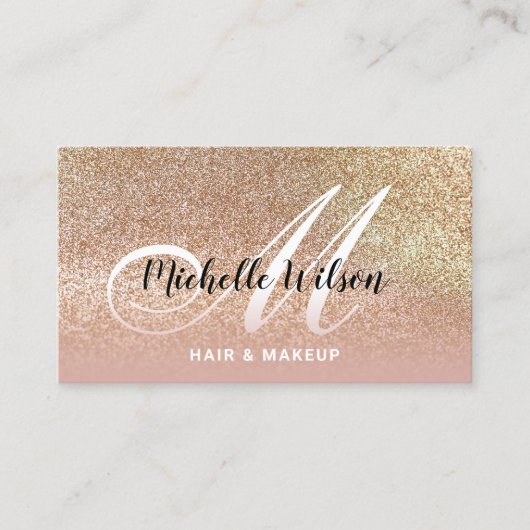 Moderne Gouden Glitter Roze Monogram Schoonheidssa Visitekaartje (Voorkant)