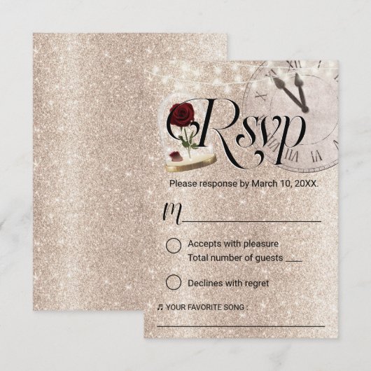 Moderne Gouden Glitter Sprookjesachtige Bruiloft R RSVP Kaartje (Voorkant / Achterkant)
