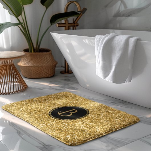Moderne gouden glitter textuur met monogram badmat