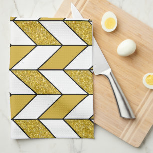 Moderne gouden glitter visgraat chevron patroon theedoek