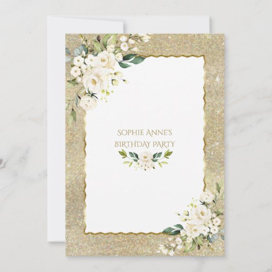 Moderne Gouden Glitter Witte Bloemen 50ste Verjaar Kaart (Achterkant)