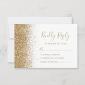 Moderne Gouden Glitter Witte Bruiloft RSVP Kaartje (Voorkant)