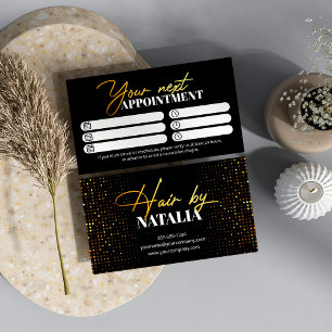 Moderne Gouden Glitter & Zwarte Glans Haarstylist Afsprakenkaartje