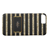 Moderne gouden glitter zwarte strepen monogram naa Case-Mate iPhone case (Achterkant (Horizontaal))