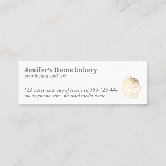 Moderne gouden glittercupcake zelfgemaakte bakkeri mini visitekaartje (Achterkant)