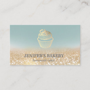 Moderne gouden glittercupcake zelfgemaakte bakkeri visitekaartje