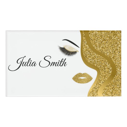Moderne Gouden Glittereffect Naambadge (Voorkant)