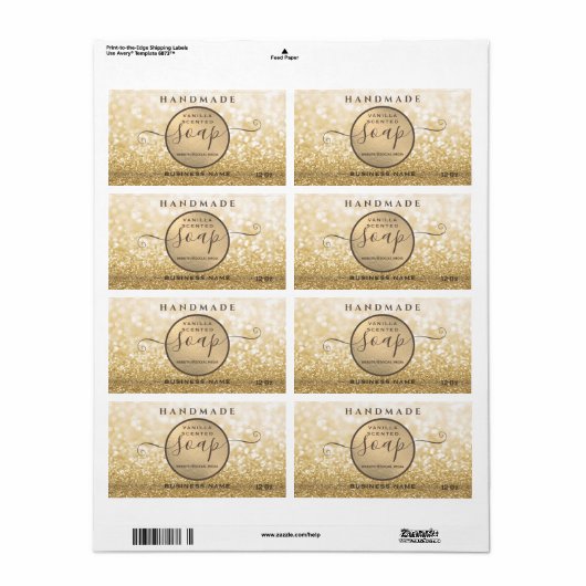 Moderne gouden glitterige zeep met glans etiket (Full Sheet)