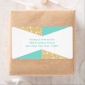Moderne gouden glitters en turquoise trouwadreslab etiket (Insitu)