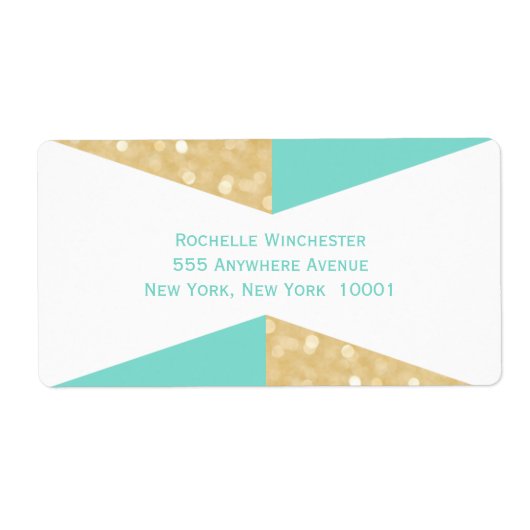 Moderne gouden glitters en turquoise trouwadreslab etiket (Voorkant)