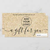 Moderne gouden glitters glans logo cadeaubon (Voorkant / Achterkant)