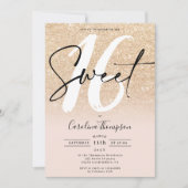 Moderne gouden glitterscript rand foto Sweet 16 Kaart (Voorkant)
