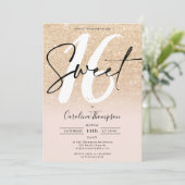 Moderne gouden glitterscript rand foto Sweet 16 Kaart (Staand voorkant)