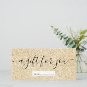 Moderne gouden glittertjes chic cadeaubon (Staand voorkant)
