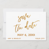 Moderne gouden golven en handschrift wit save the date (Voorkant)
