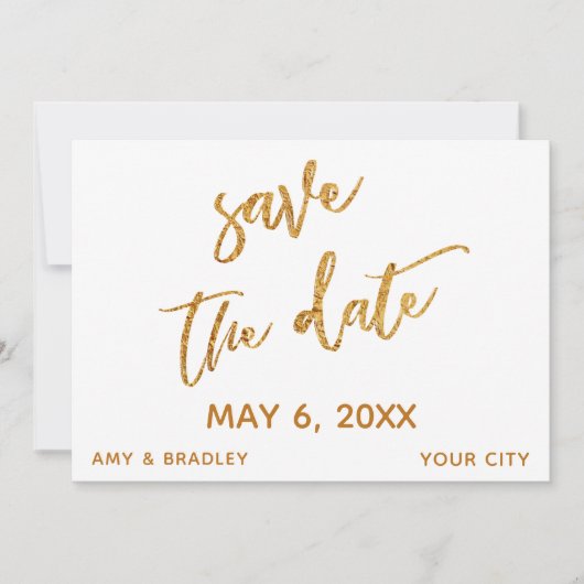 Moderne gouden golven en handschrift wit save the date (Voorkant)